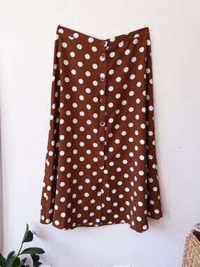 🤎 Lucy Wang Polka Dot Midi Skirt — Size M